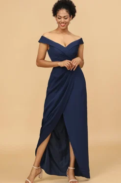 Marinha fora do vestido de dama de honra de bainha de ombro