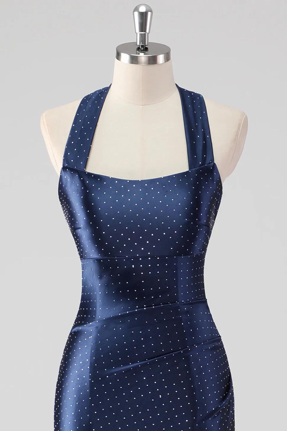 Marinha Halter frisado Sereia Ruffles Vestido Formal Longo