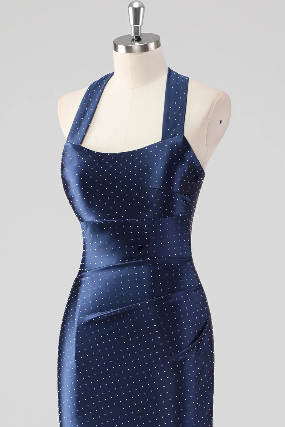 Marinha Halter frisado Sereia Ruffles Vestido Formal Longo