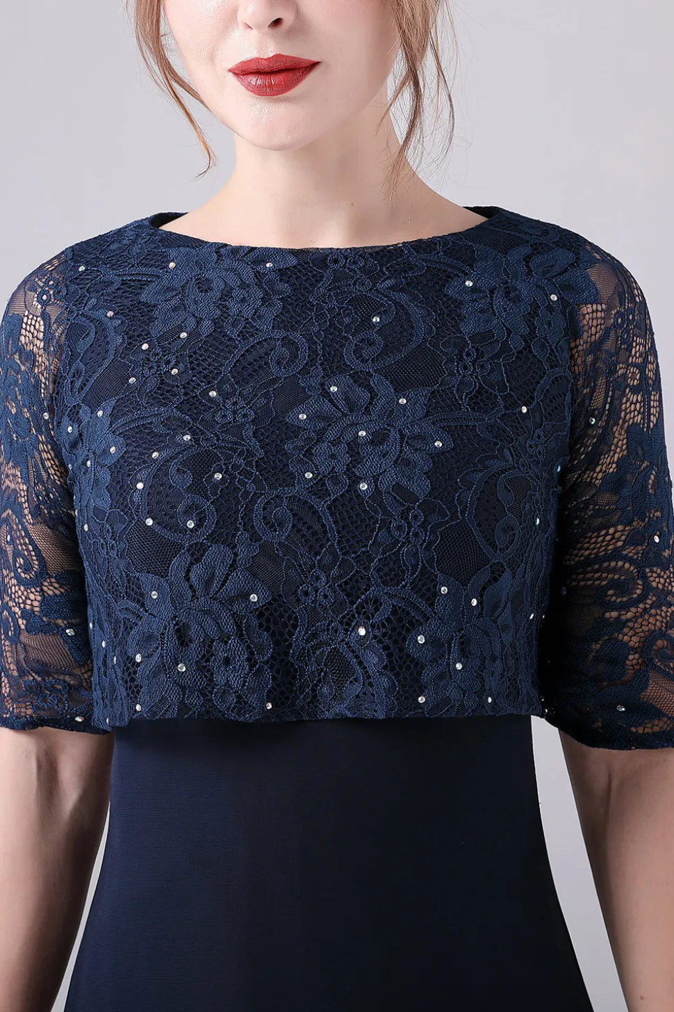 Marinha mangas curtas A-line Chiffon comprimento do chão mãe do vestido da noiva