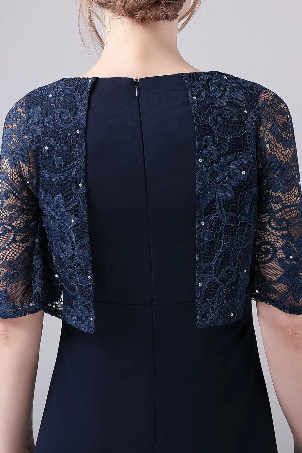 Marinha mangas curtas A-line Chiffon comprimento do chão mãe do vestido da noiva