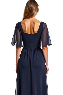 Marinha Mangas Curtas Bainha Longa Vestido Mae Noiva