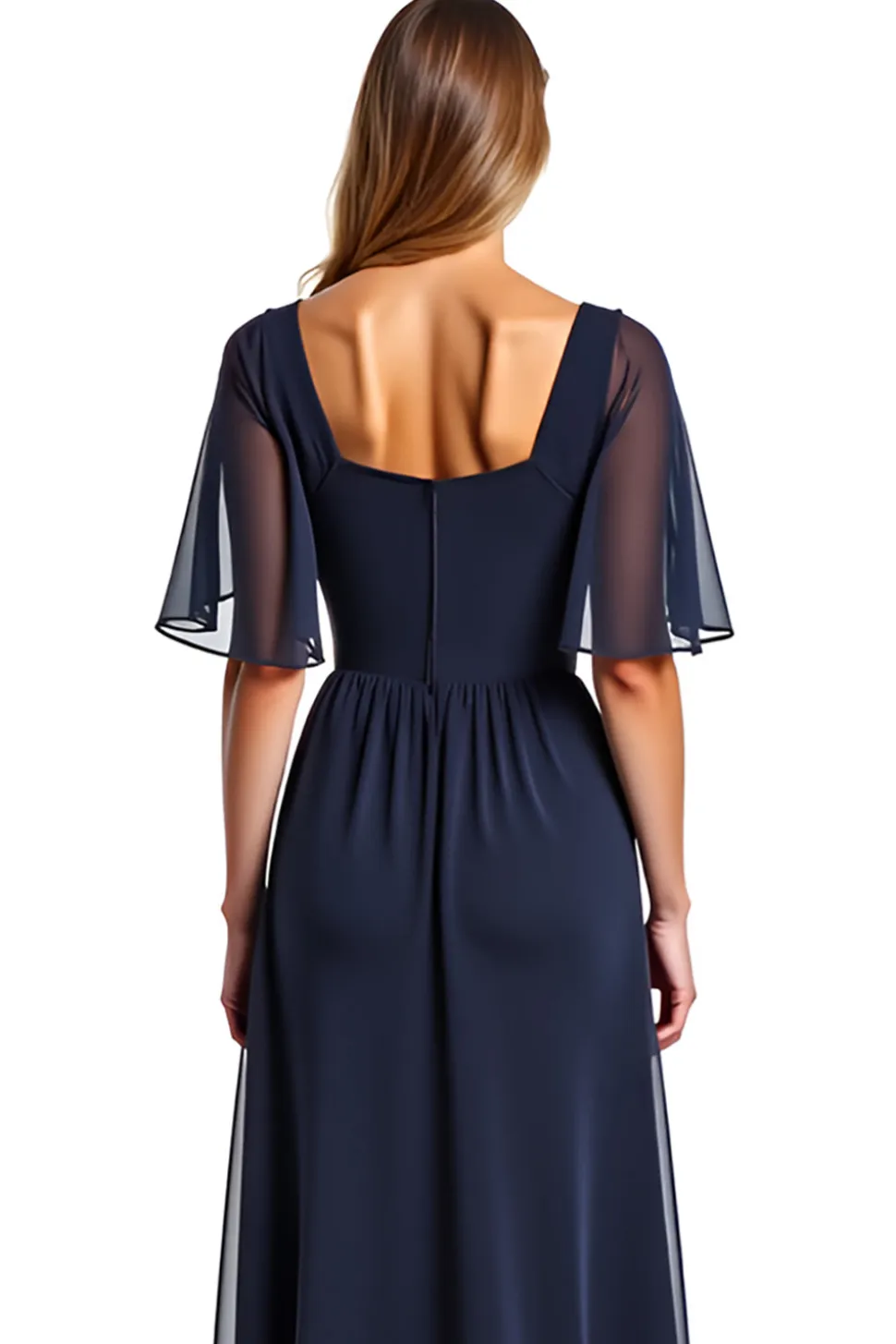 Marinha Mangas Curtas Bainha Longa Vestido Mae Noiva