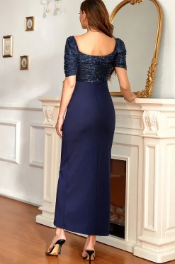Marinha Mãe do Vestido de Noiva com Fenda