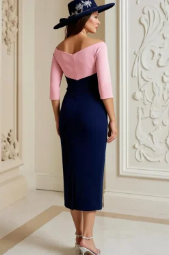 Marinha Off The Shoulder 3/4 Manga Mãe do Vestido da Noiva com Apliques de Renda
