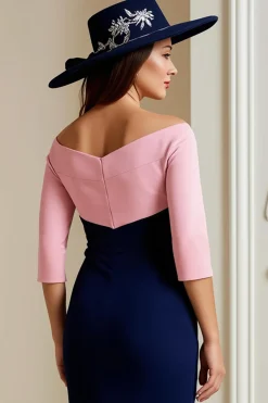 Marinha Off The Shoulder 3/4 Manga Mãe do Vestido da Noiva com Apliques de Renda