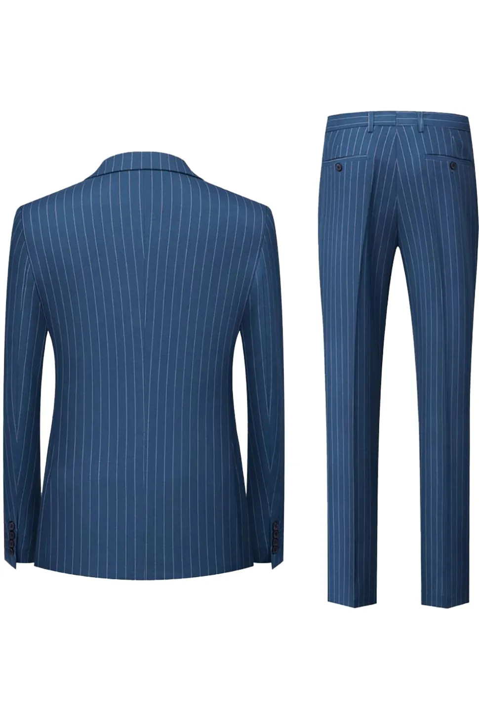Marinha Pinstriped Pico Lapela 3 Peças Homens Ternos Formais