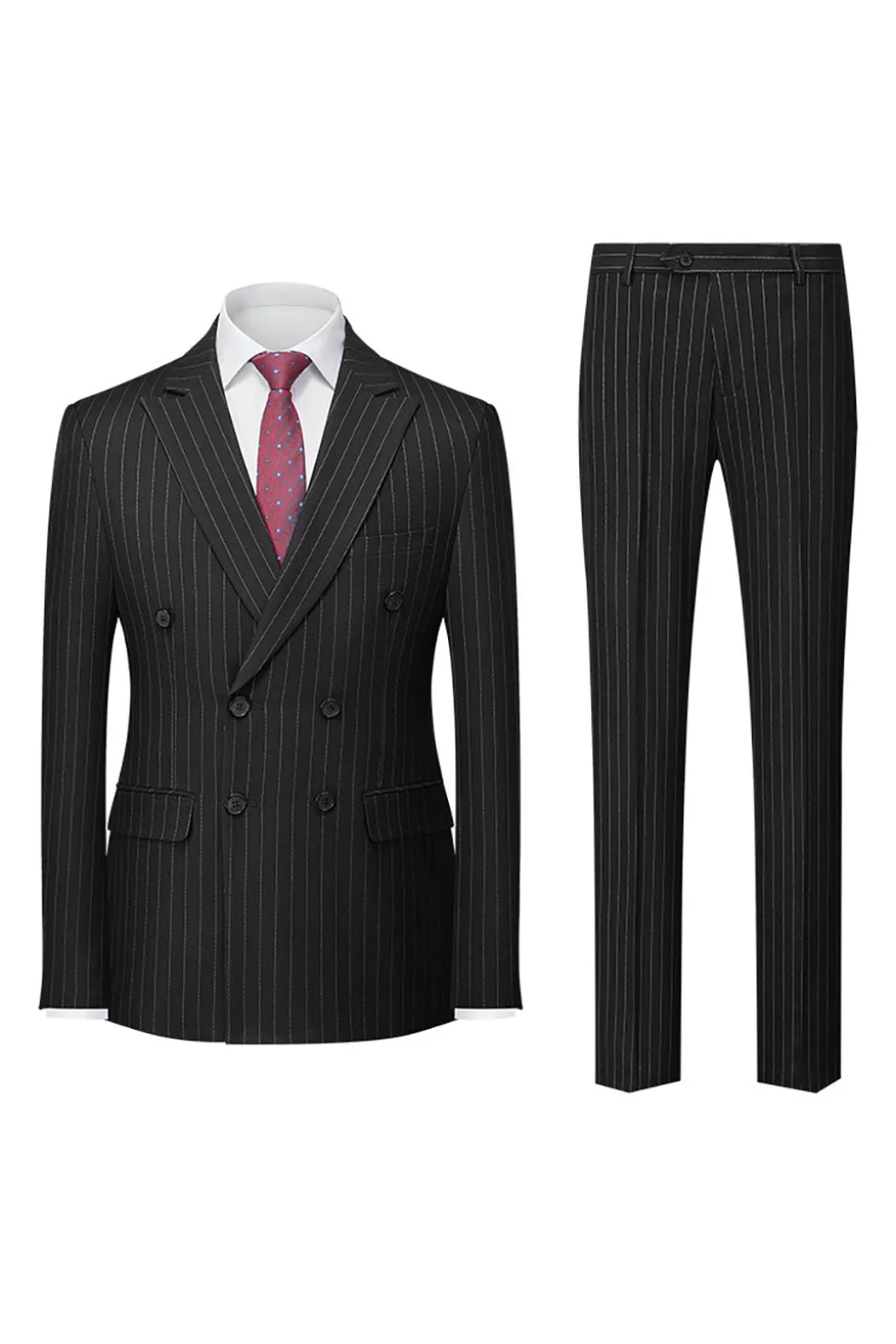 Marinha Pinstriped Pico Lapela 3 Peças Homens Ternos Formais