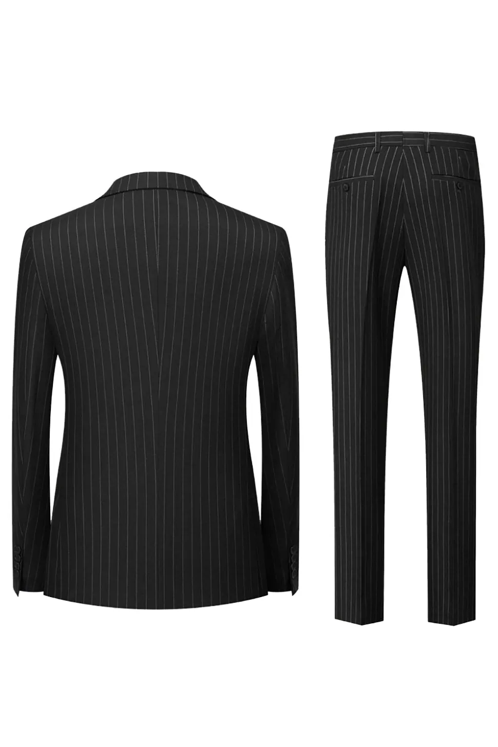 Marinha Pinstriped Pico Lapela 3 Peças Homens Ternos Formais