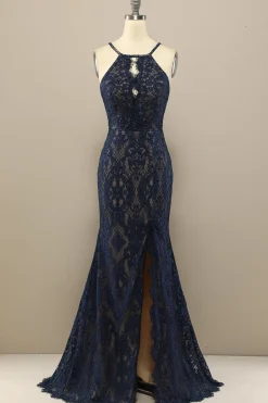 Marinha Sereia Renda Vestido Longo Baile