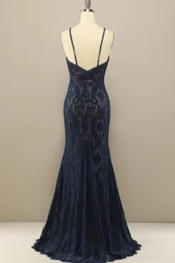 Marinha Sereia Renda Vestido Longo Baile