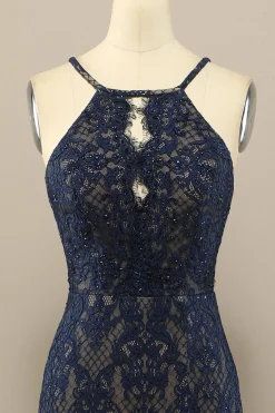 Marinha Sereia Renda Vestido Longo Baile