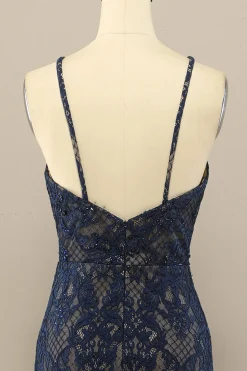 Marinha Sereia Renda Vestido Longo Baile