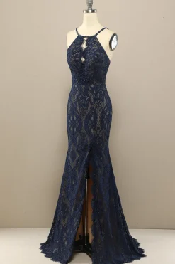 Marinha Sereia Renda Vestido Longo Baile