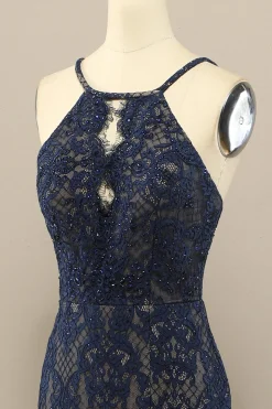 Marinha Sereia Renda Vestido Longo Baile