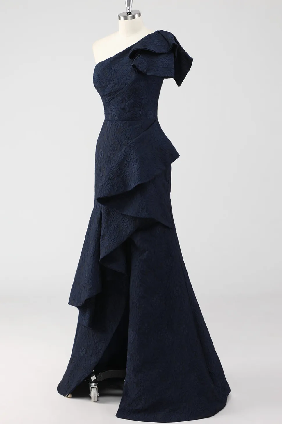 Marinha Um Ombro babado Sereia Vestido Formal