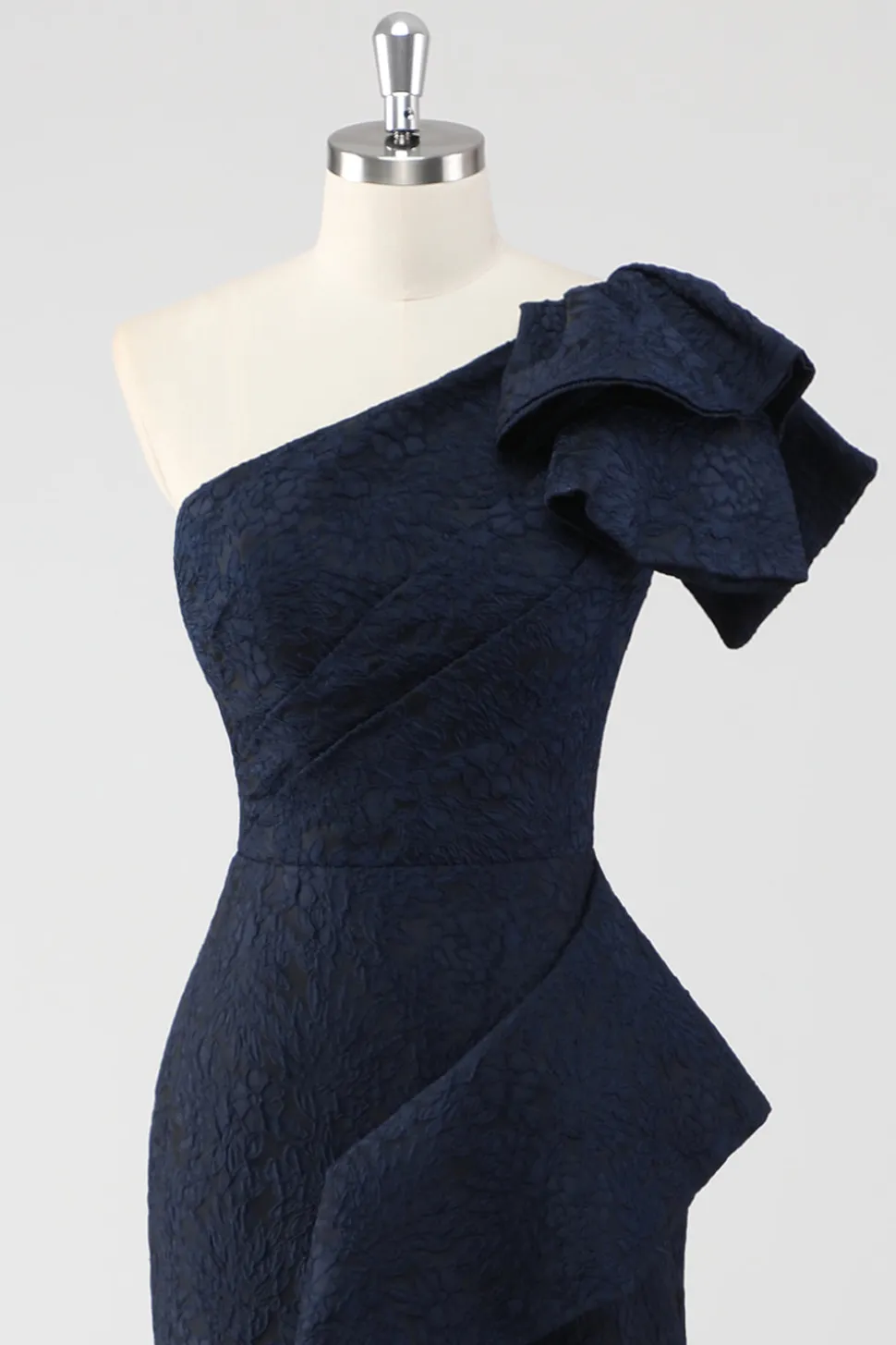 Marinha Um Ombro babado Sereia Vestido Formal
