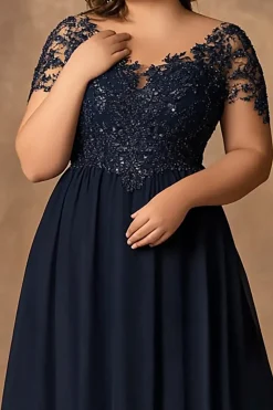 Marinha Uma Linha de Renda Plus Size Longa Mãe do Vestido da Noiva