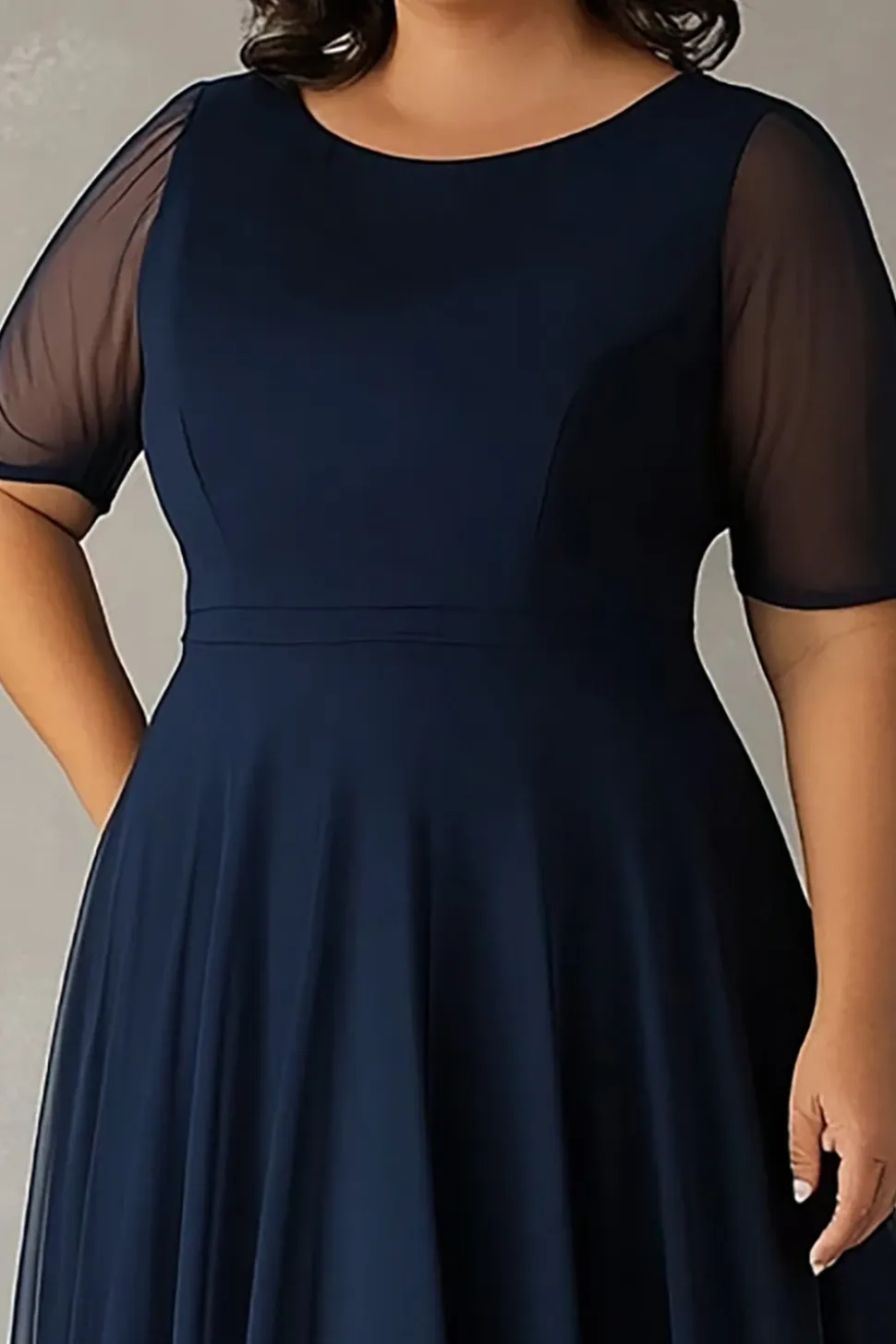Marinha Uma Linha Pescoço Redondo Plus Size Chiffon Mãe do Vestido da Noiva