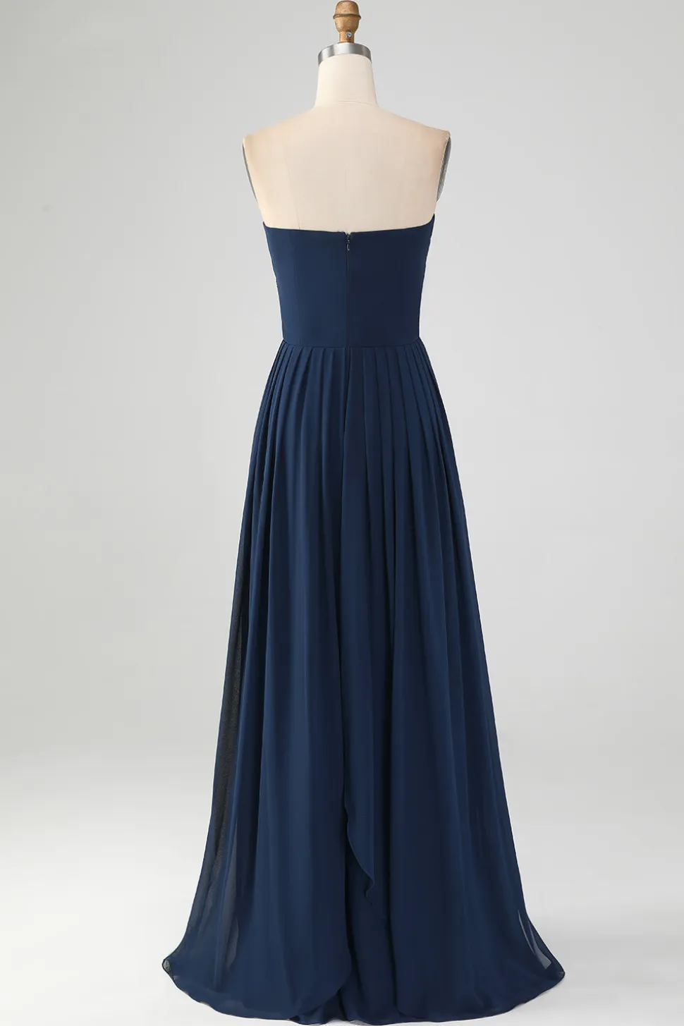 Marinha Uma linha querida plissado longo vestido de dama de honra