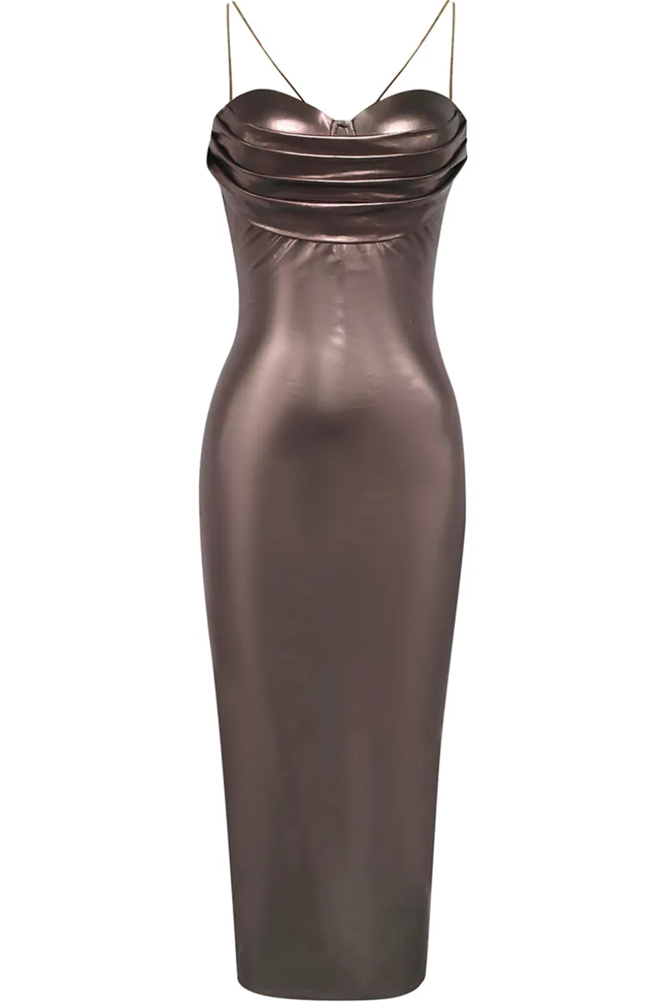 Marrom escuro sereia espaguete alças longo vestido formal com fenda