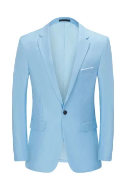 Masculino Azul Claro Notched Lapela Um Botão Blazer de Casamento