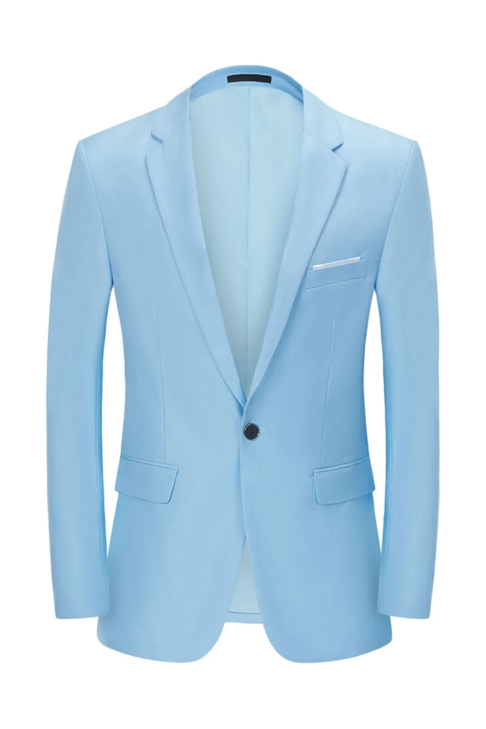 Masculino Azul Claro Notched Lapela Um Botão Blazer de Casamento