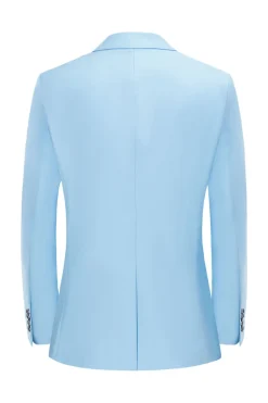 Masculino Azul Claro Notched Lapela Um Botão Blazer de Casamento