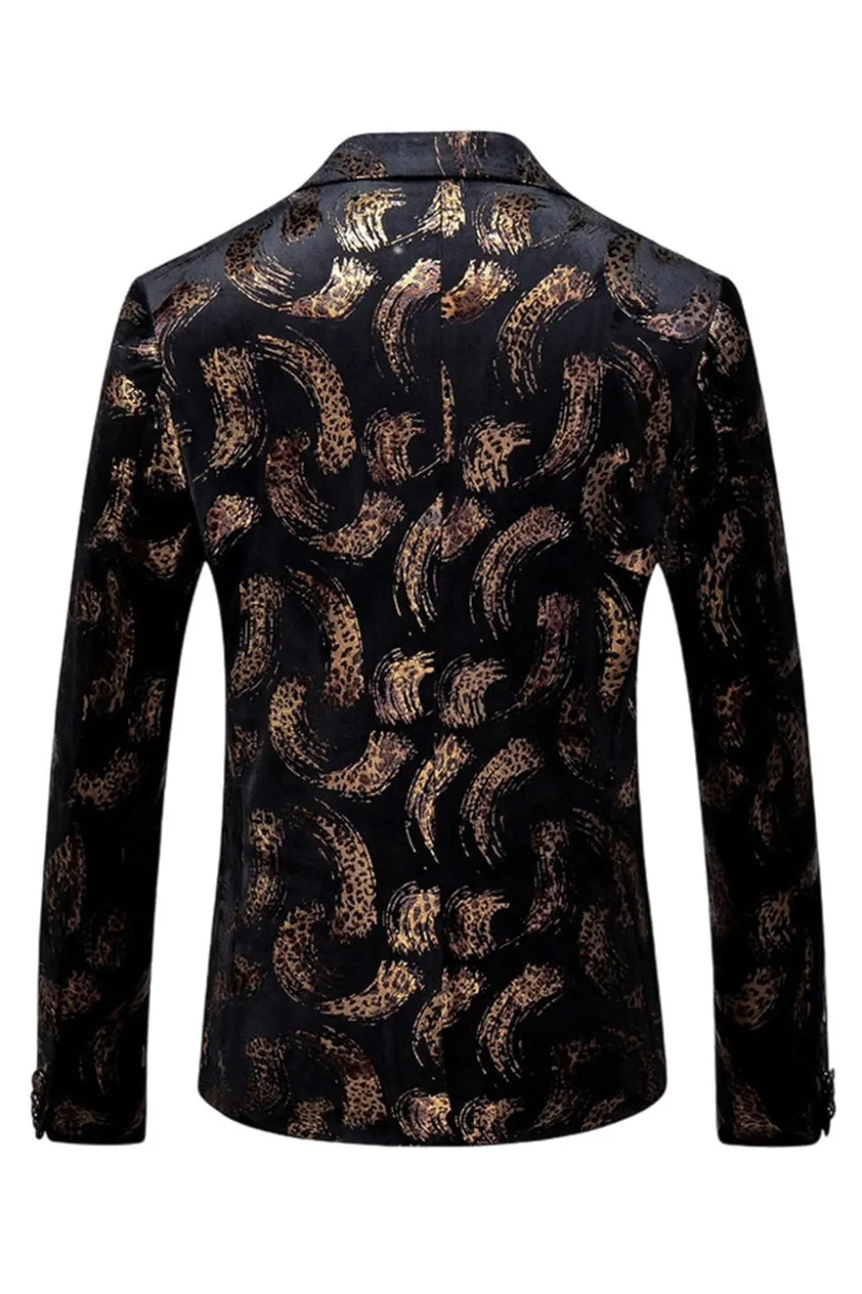 Masculino Preto Dourado Estampado Notched Lapel Prom Blazer