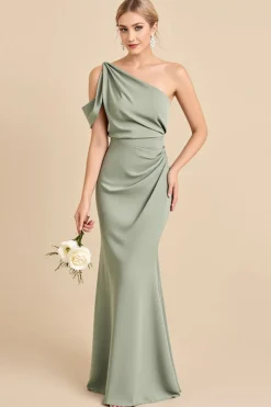 Matchá Um Ombro Sereia Longo Cetim Vestidos Cerimónia