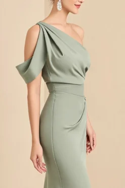 Matchá Um Ombro Sereia Longo Cetim Vestidos Cerimónia