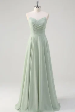 Matcha A Line Strapless Ruched Chiffon Vestido Longo Madrinha