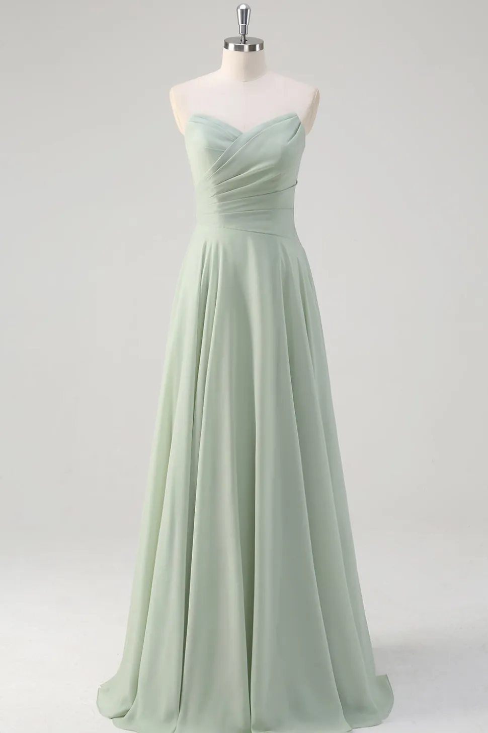 Matcha A Line Strapless Ruched Chiffon Vestido Longo Madrinha