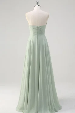 Matcha A Line Strapless Ruched Chiffon Vestido Longo Madrinha