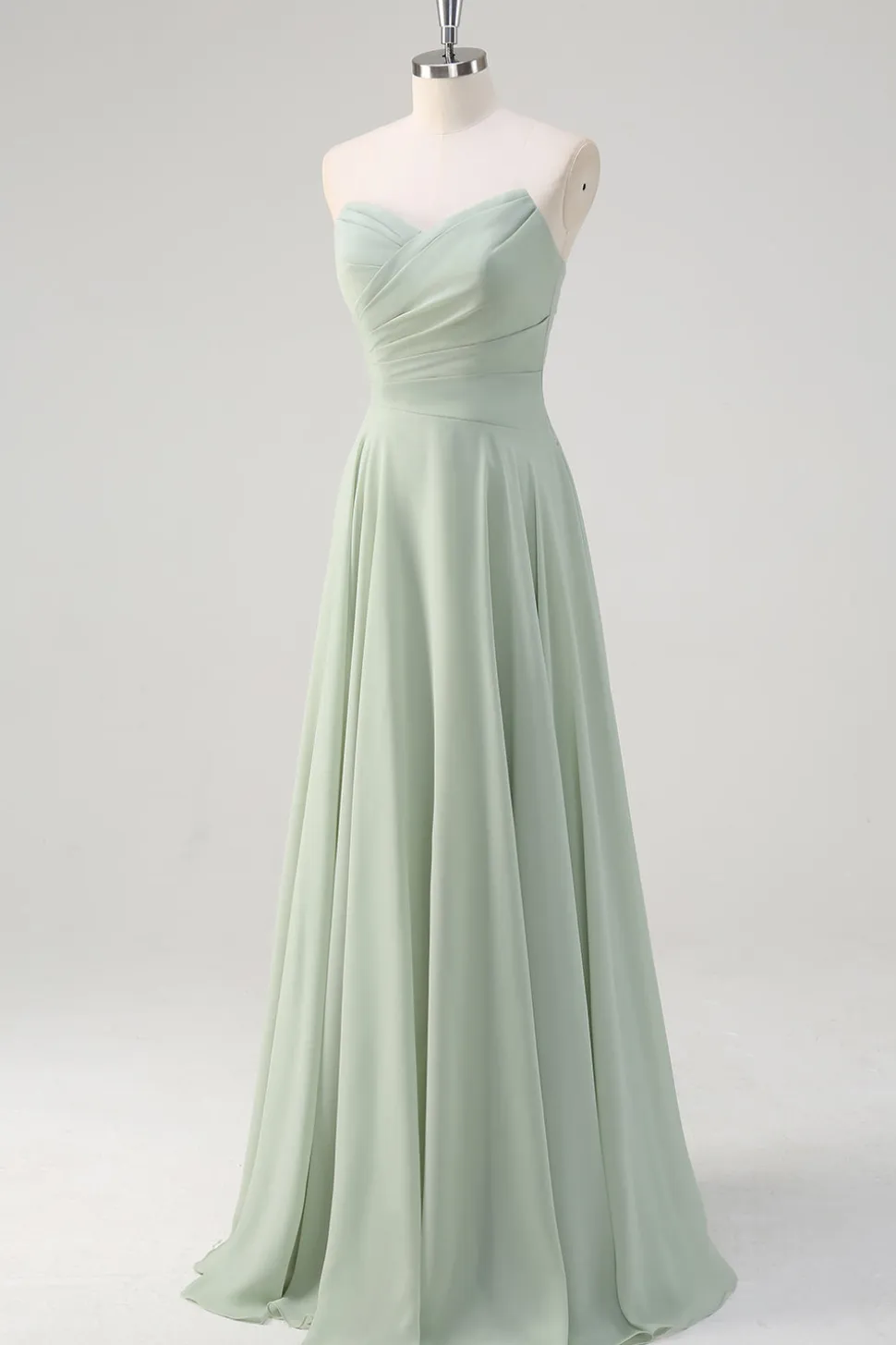 Matcha A Line Strapless Ruched Chiffon Vestido Longo Madrinha
