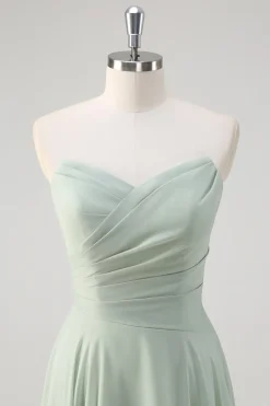 Matcha A Line Strapless Ruched Chiffon Vestido Longo Madrinha