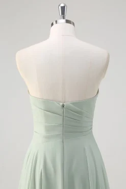 Matcha A Line Strapless Ruched Chiffon Vestido Longo Madrinha