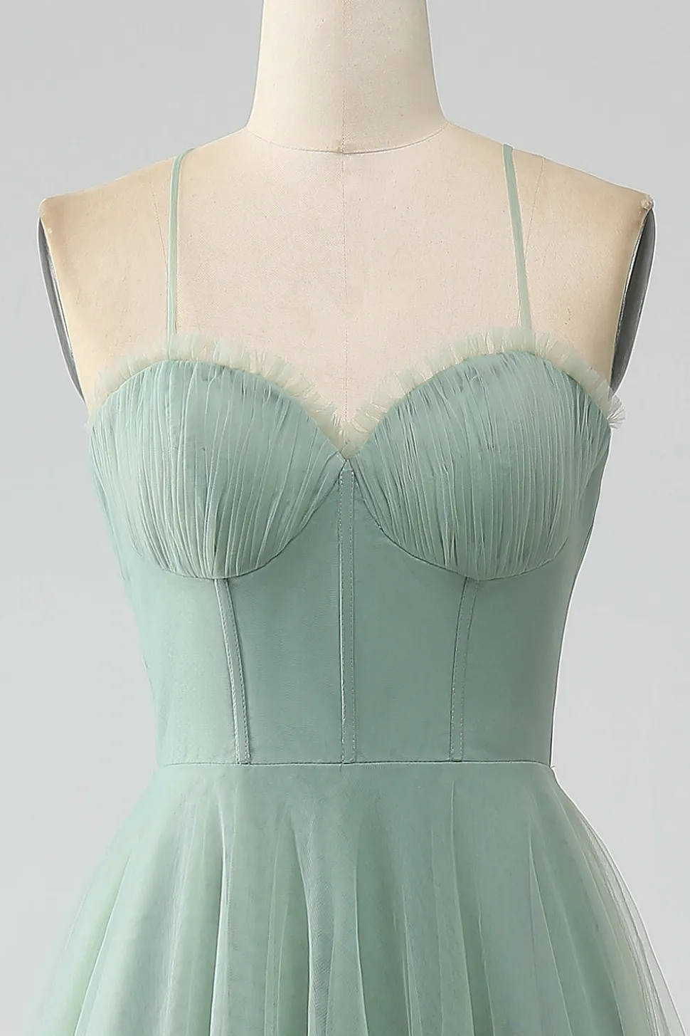 Matcha A-Line Esparguete Correias Tea-Length Corset Tule Vestido Madrinha
