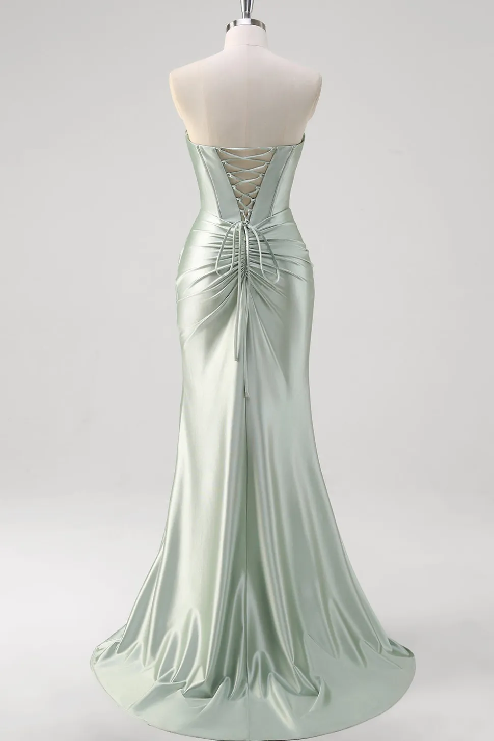 Matcha Sereia Querida Cetim Ruched Long Corset Prom Dress com Fenda