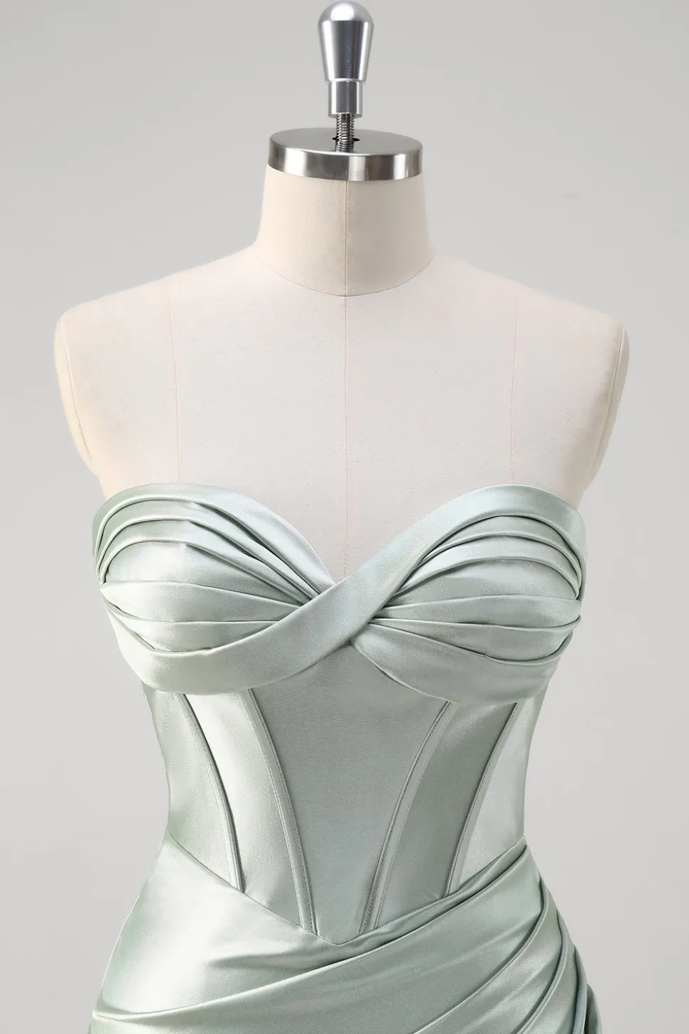 Matcha Sereia Querida Cetim Ruched Long Corset Prom Dress com Fenda