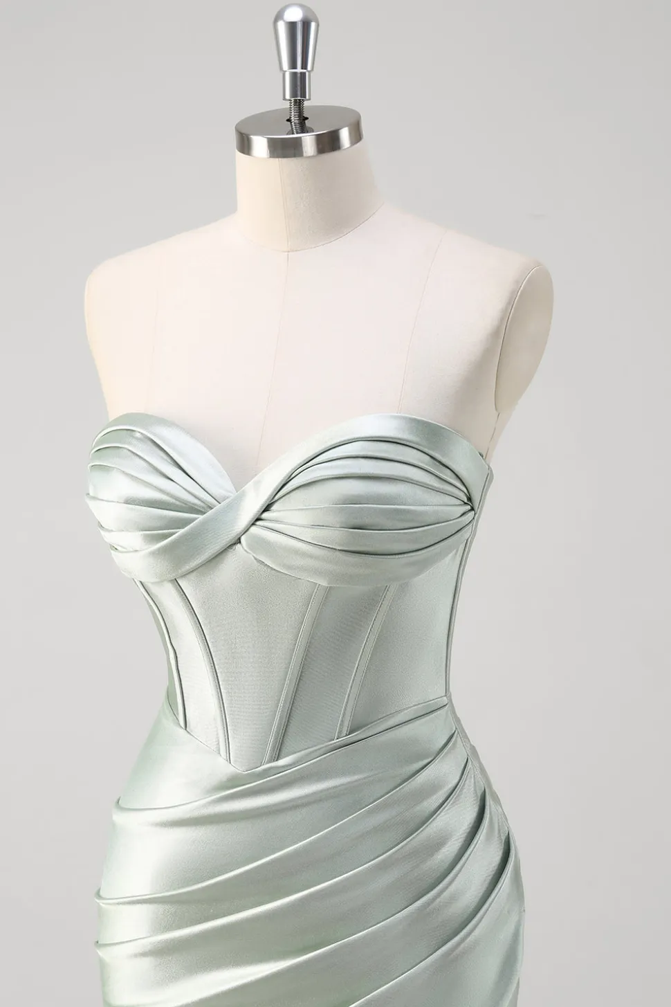 Matcha Sereia Querida Cetim Ruched Long Corset Prom Dress com Fenda