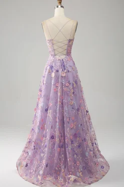 Mauve A-Line Esparguete Correias Vestido Longo Baile de Formatura com Apliques