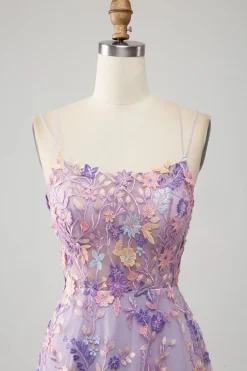 Mauve A-Line Esparguete Correias Vestido Longo Baile de Formatura com Apliques