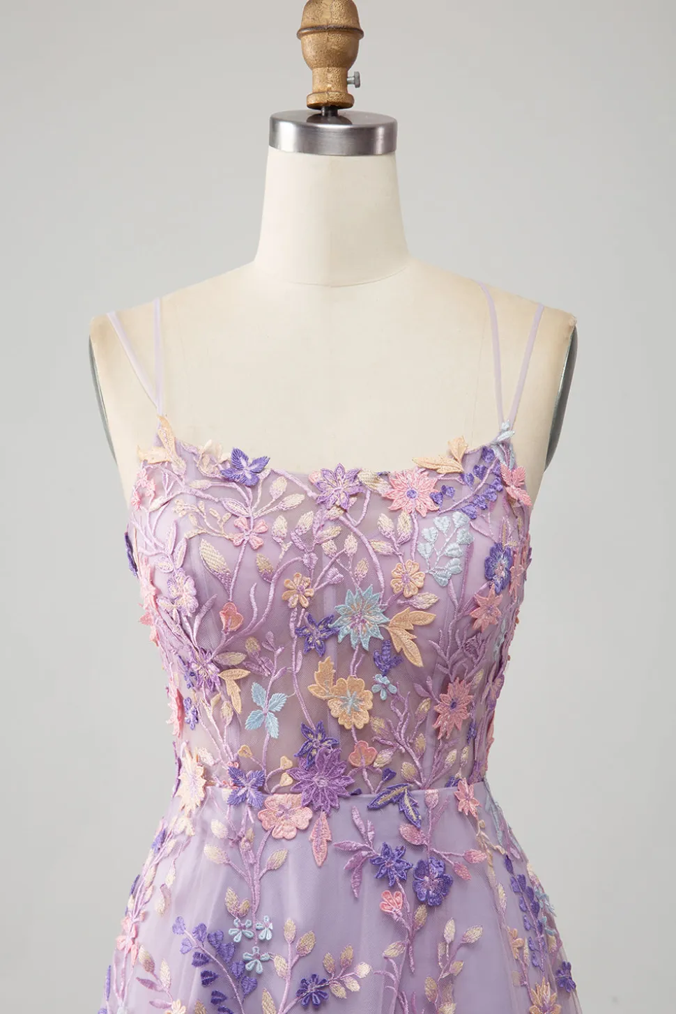 Mauve A-Line Esparguete Correias Vestido Longo Baile de Formatura com Apliques