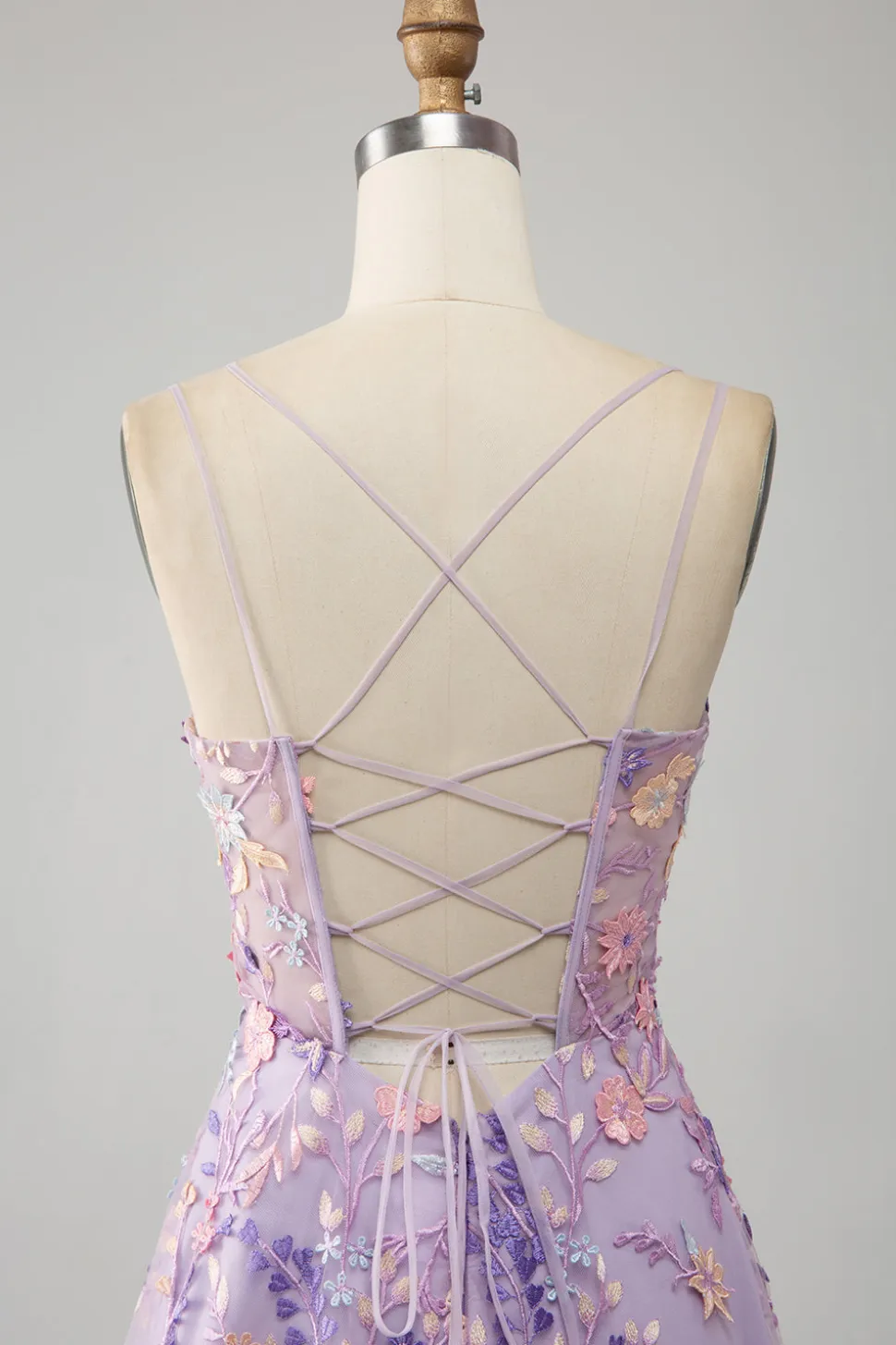 Mauve A-Line Esparguete Correias Vestido Longo Baile de Formatura com Apliques