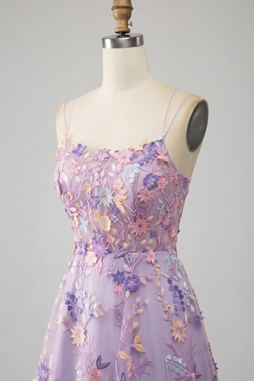 Mauve A-Line Esparguete Correias Vestido Longo Baile de Formatura com Apliques