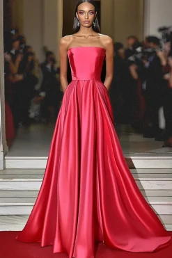 Melancia Uma Linha Cetim Strapless Vestido de Gala