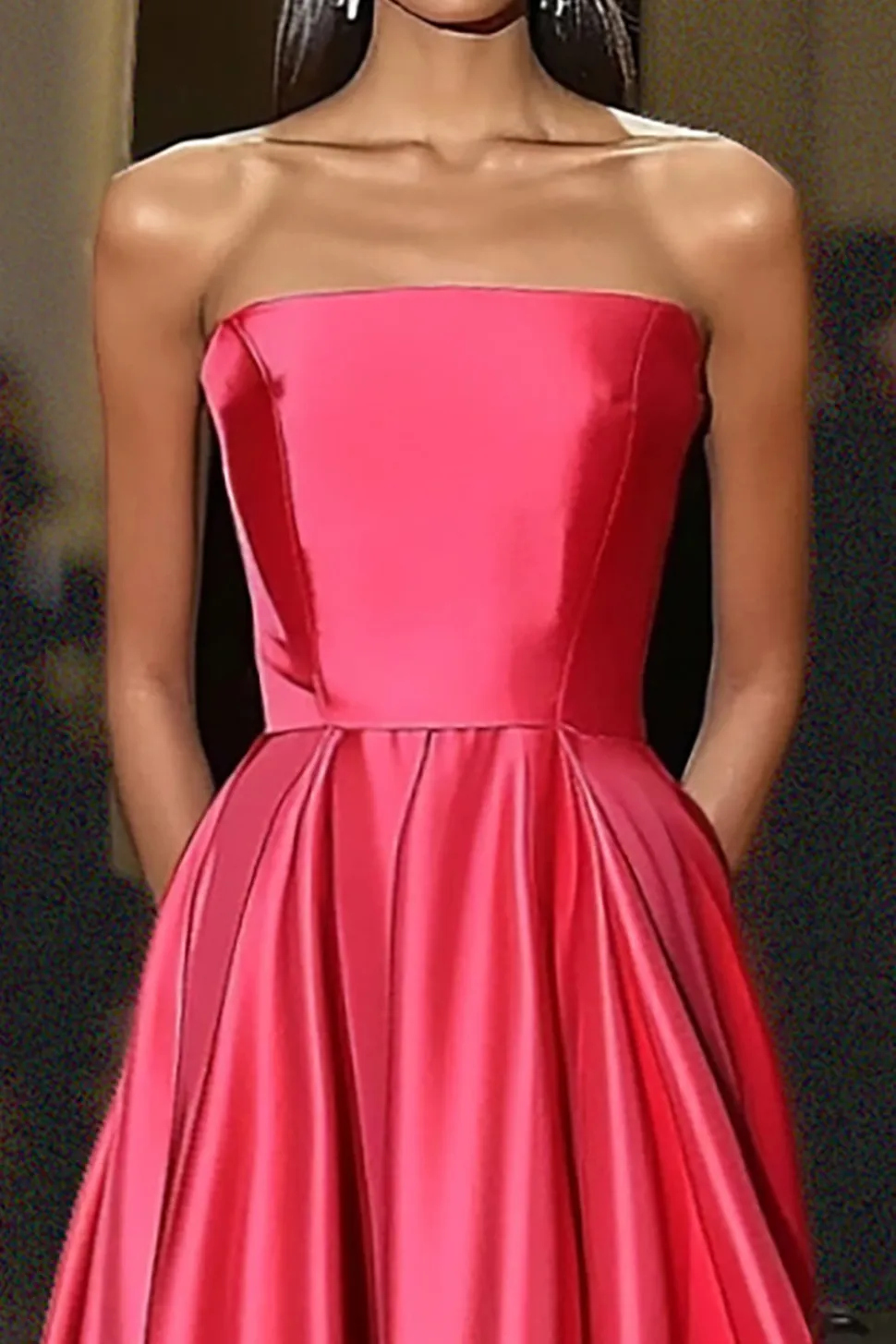Melancia Uma Linha Cetim Strapless Vestido de Gala