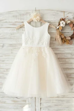 Meninas Bambi Ivory Broderie Anglaise Tulle Dress