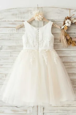 Meninas Bambi Ivory Broderie Anglaise Tulle Dress